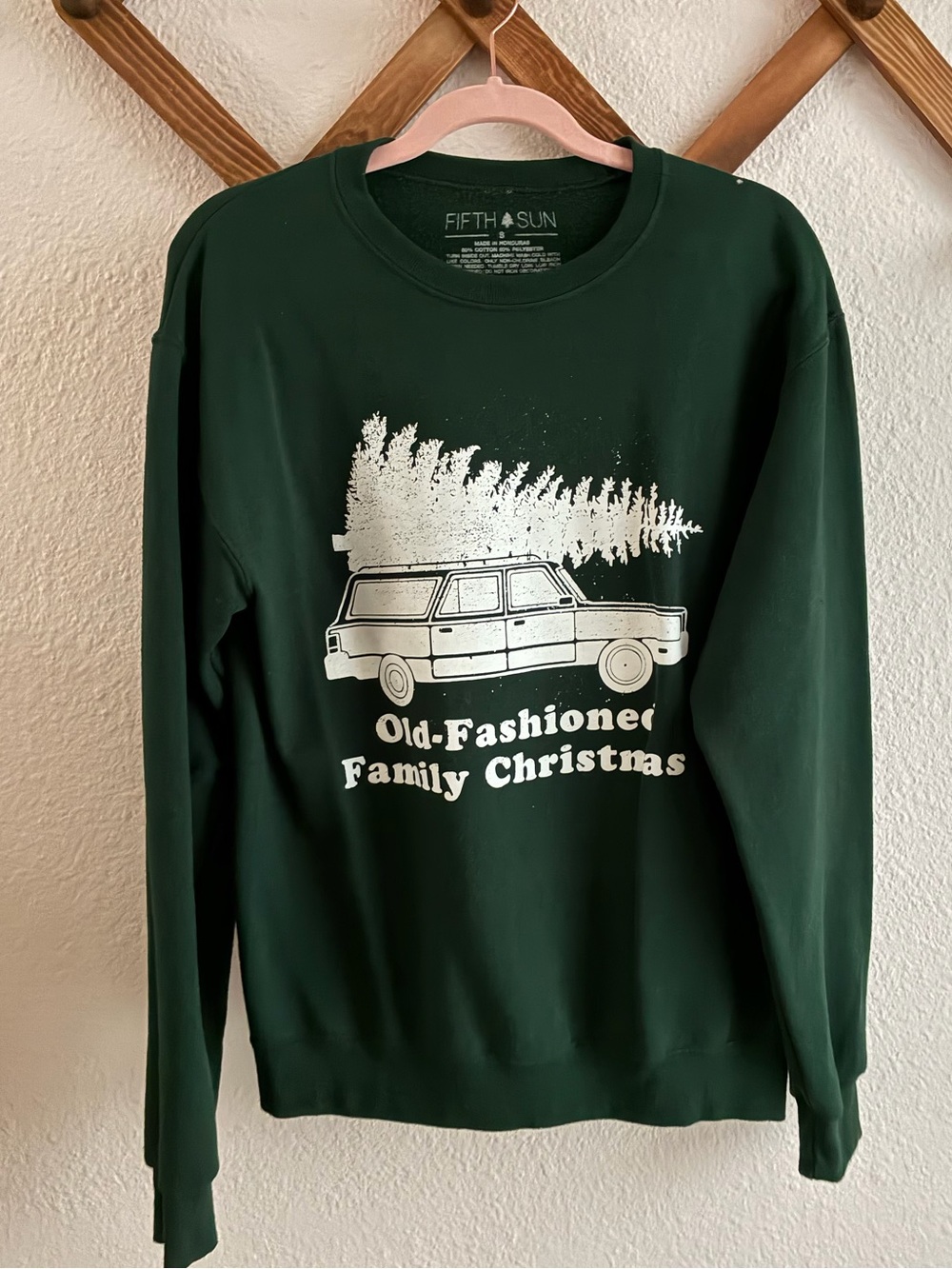 Cotton Blend Green 'Old-Fashioned Family Christmas' Crewneck Ugly Sweater